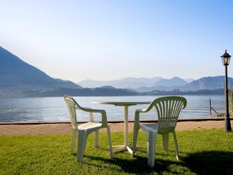  'Rest area on the swiss mountains lake'