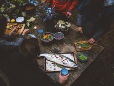 Cooking salmon diner in Alaska